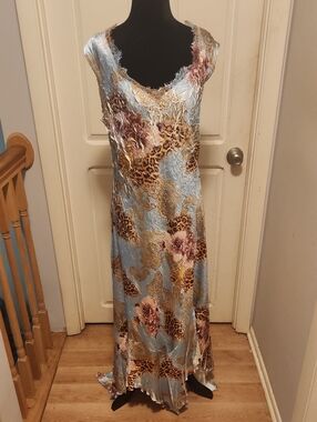 Komarov Blue Floral & Leopard-Print High-Low Maxi Dress